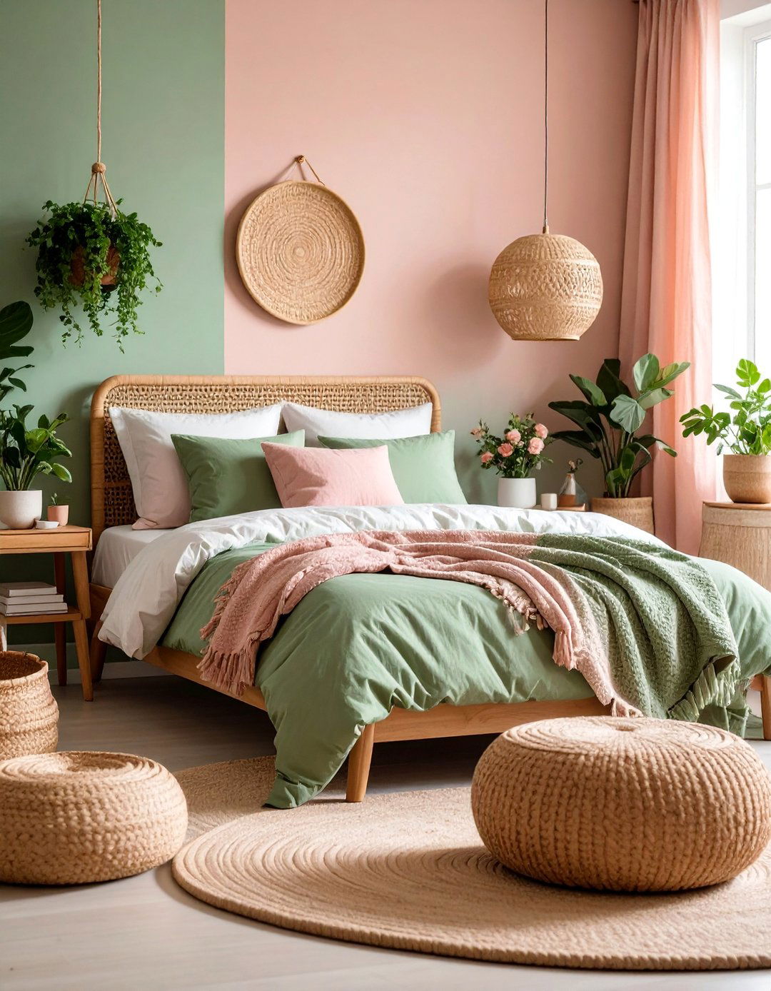 Blush Pink and Sage Green Bedroom with Natural Elements - 25 Blush Pink Bedroom Ideas