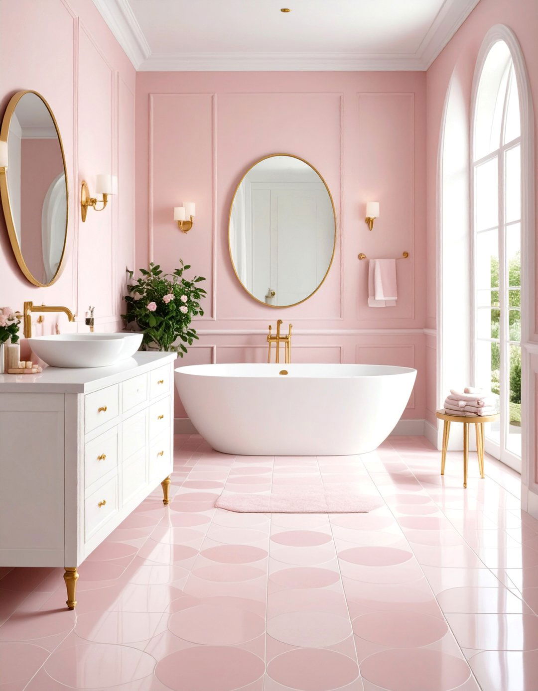 Blush Pink and White Penny Tile Design - 25 Penny Tile Bathroom Floor Ideas
