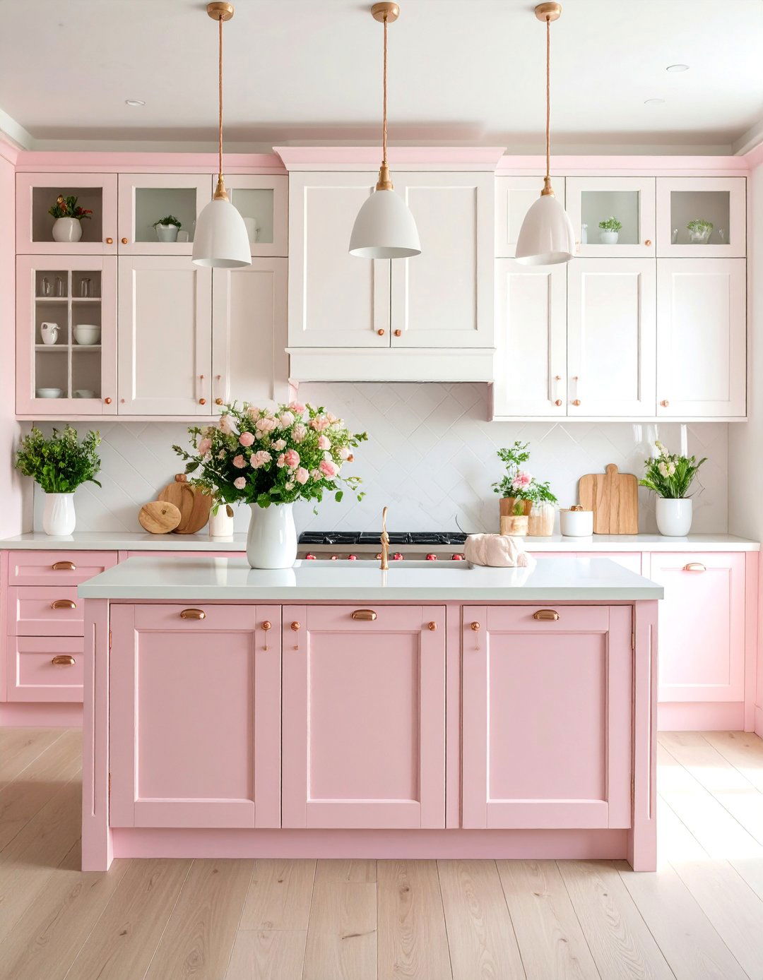 Blush Pink and White Romantic Kitchen - 25 Two Tone Kitchen Cabinet Ideas