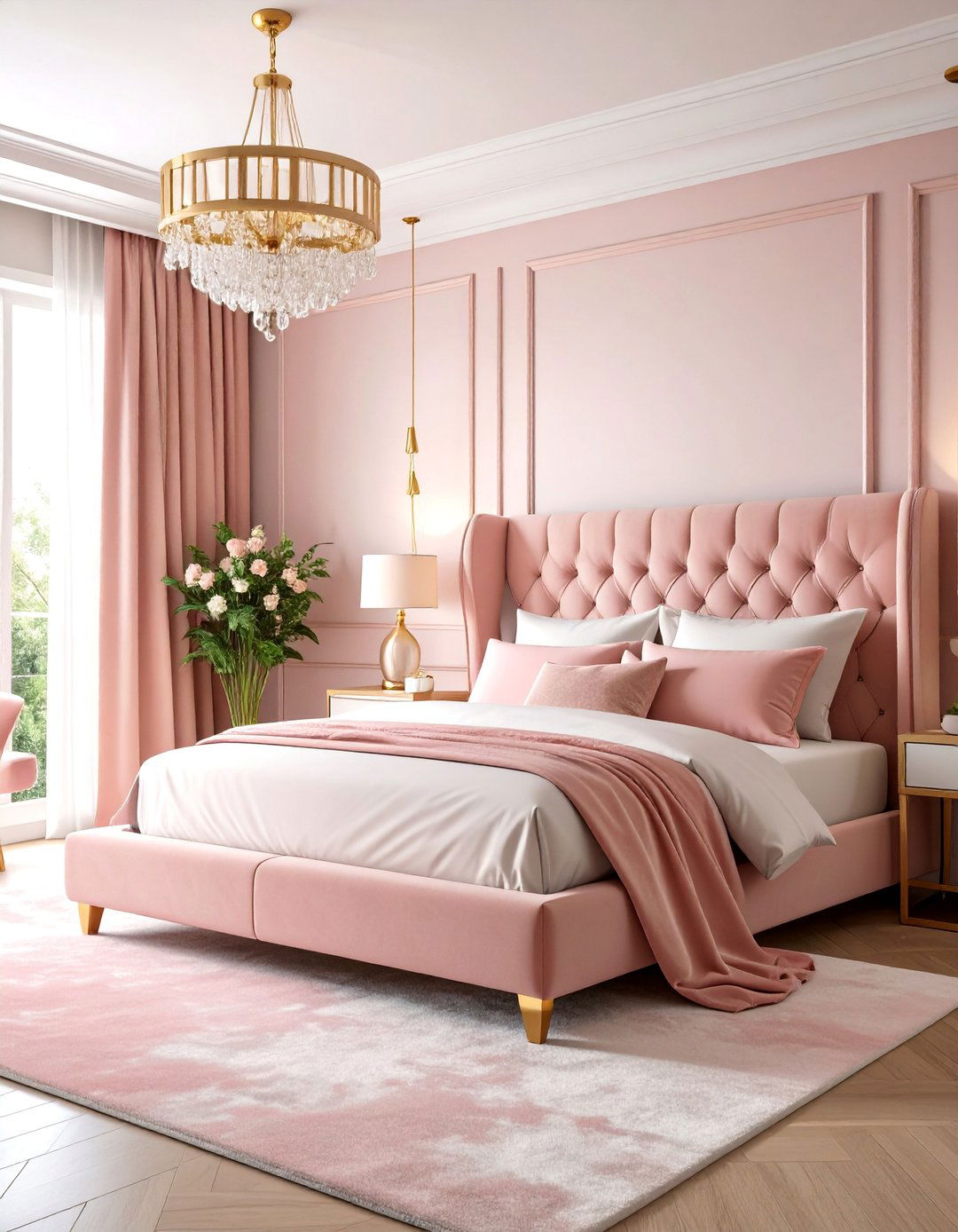 Blush Velvet Glam Bedroom with Rose Gold Accents - 25 Pink and Gold Bedroom Ideas