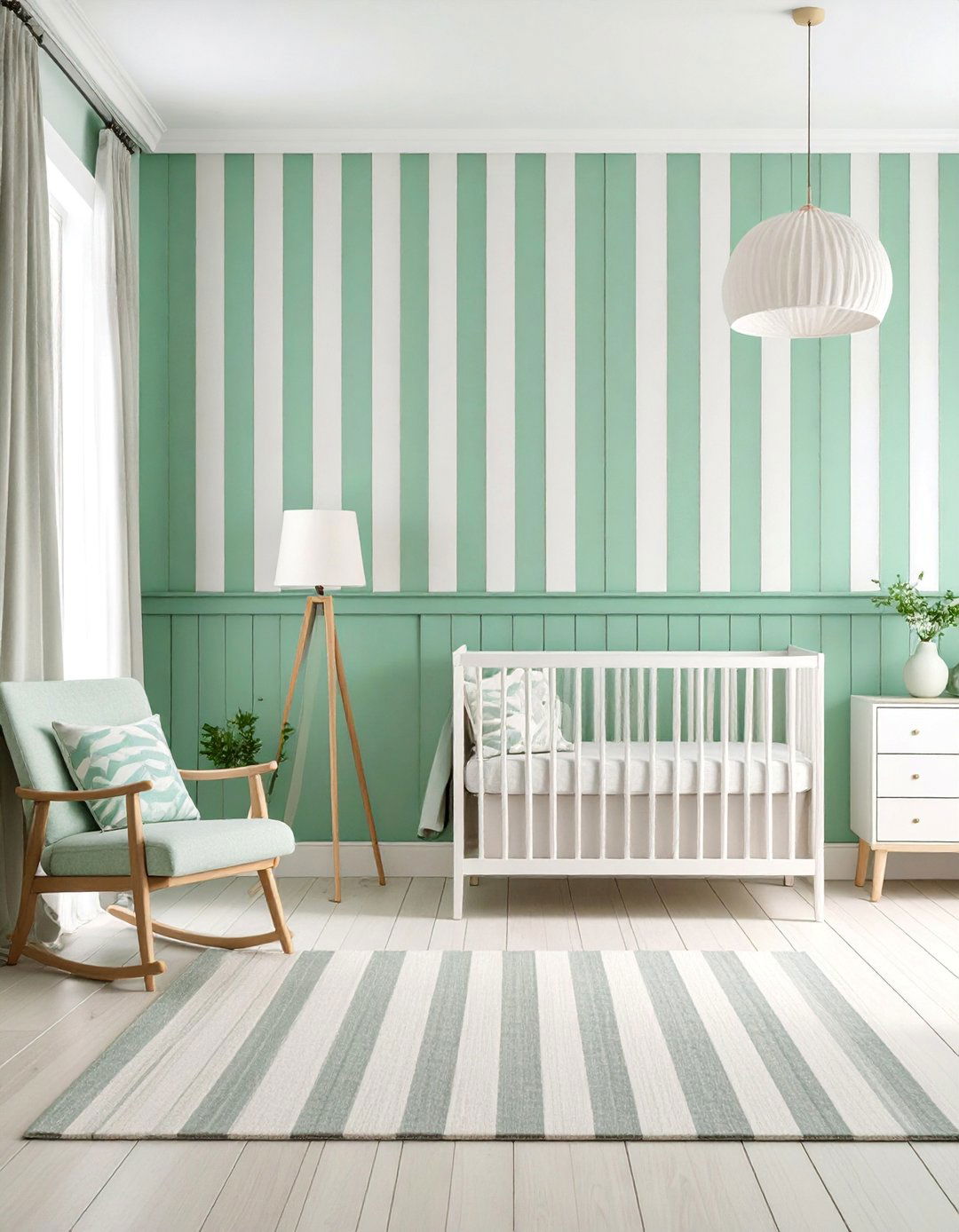 Board and Batten with Mint Green Stripes - 25 Wainscoting Nursery Ideas