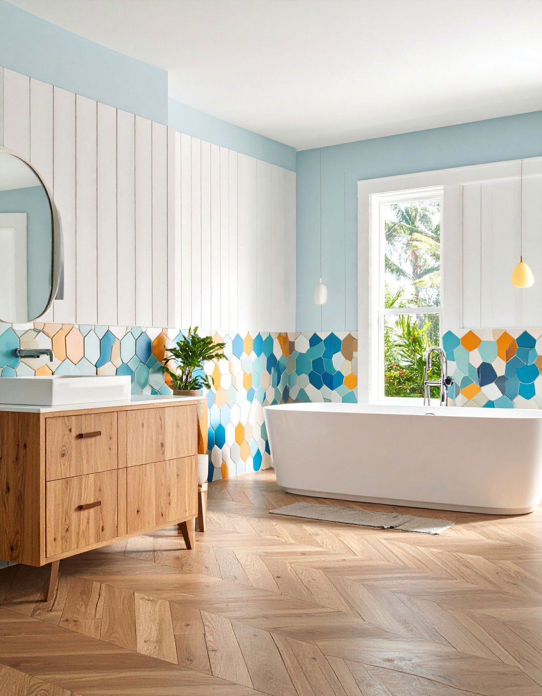 Board and Batten with Patterned Tile Insert - 25 Powder Room Wainscoting Ideas