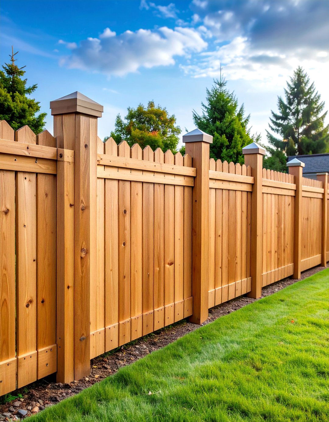 Board on Board Fence with Protective Top Cap - 25 Wood Fence Ideas
