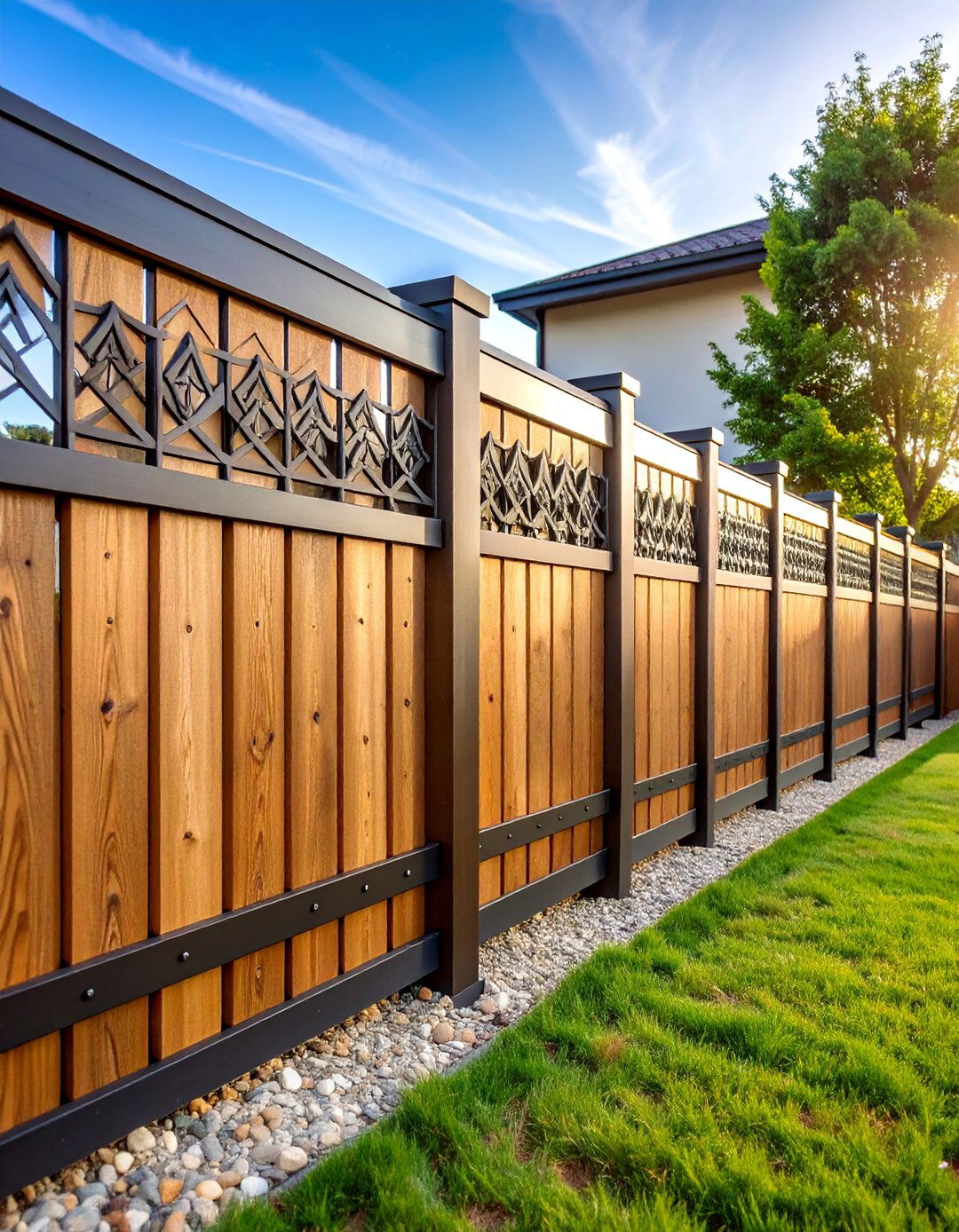 Board on Board with Decorative Metal Inserts - 25 Board on Board Fence Ideas