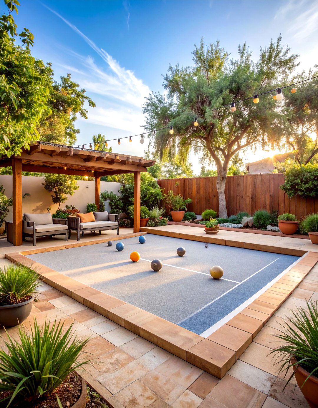 Bocce Ball Court with Spectator Seating - 25 Backyard Ideas