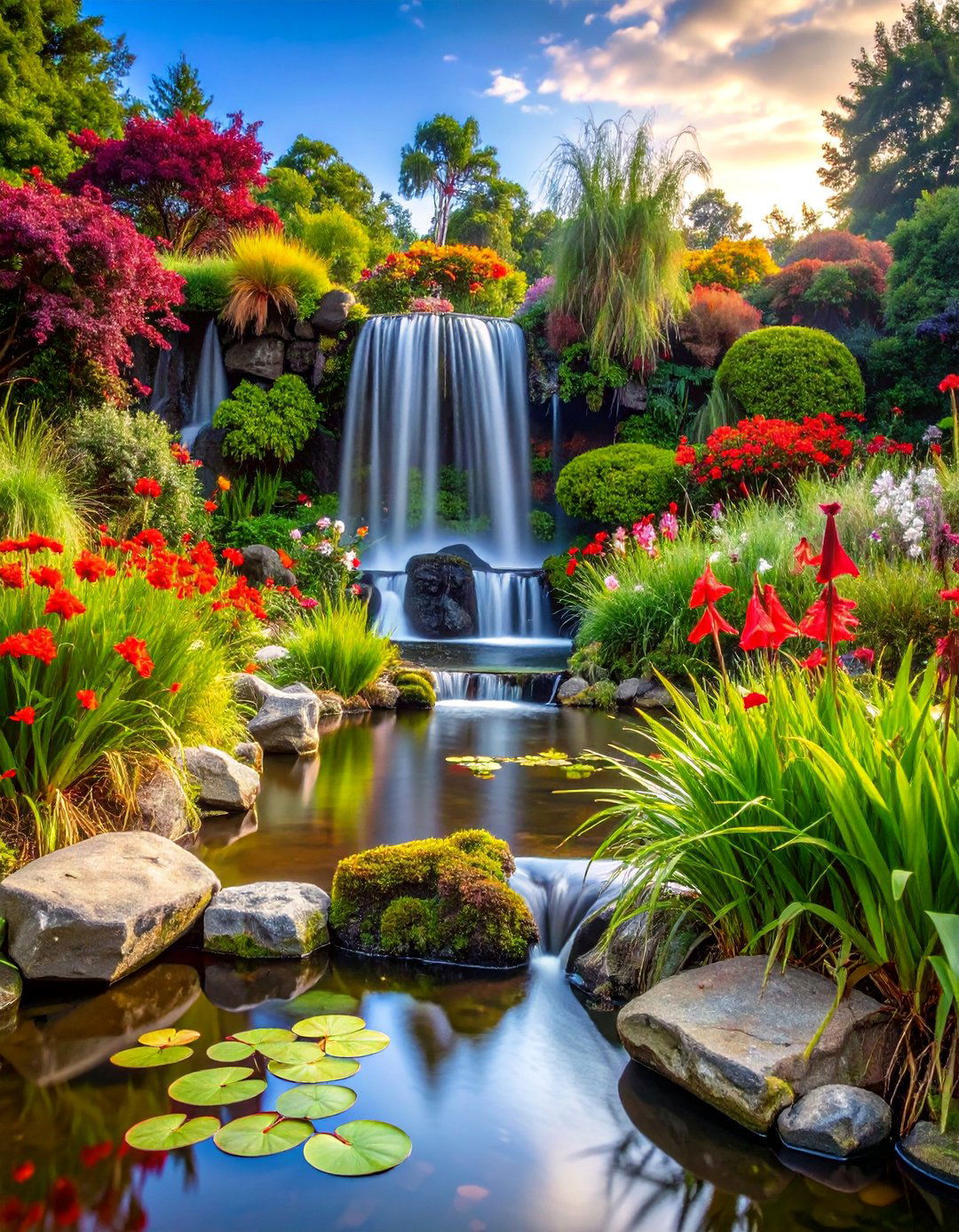 Bog Garden Waterfall with Wetland Plants - 25 Small Pond Ideas With Waterfalls