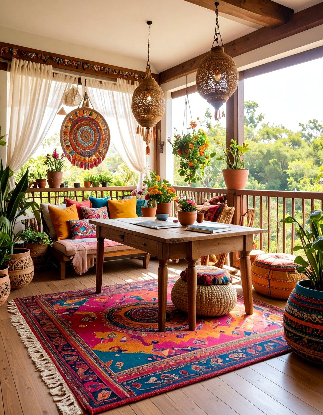 Bohemian Artistic Balcony Office with Creative Storage - 25 Balcony Office Ideas