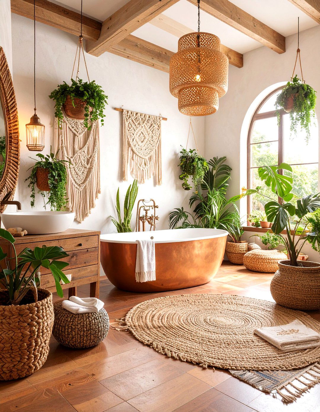 Bohemian Bathroom with Exotic Acacia Wood - 25 Ideas for Wood Floors in Bathrooms