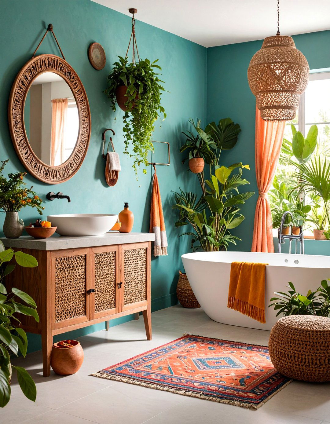 Bohemian Bathroom with Textured Walls and Global Accents - 25 Primary Bathroom Ideas