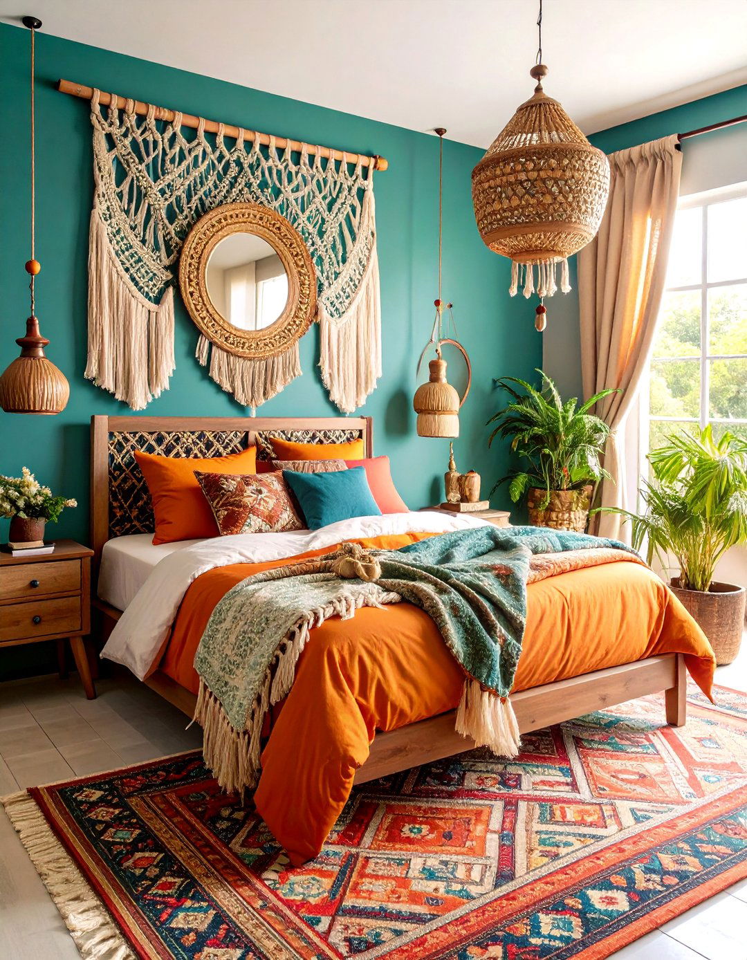 Bohemian Bedroom with Layered Textiles - 25 Teal and Orange Color Scheme for Your Rooms