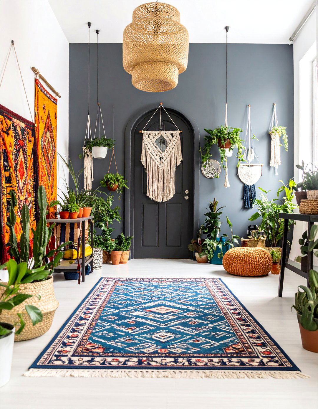 Bohemian Black Hallway with Colorful Textile Accents - 25 Black Hallway Ideas