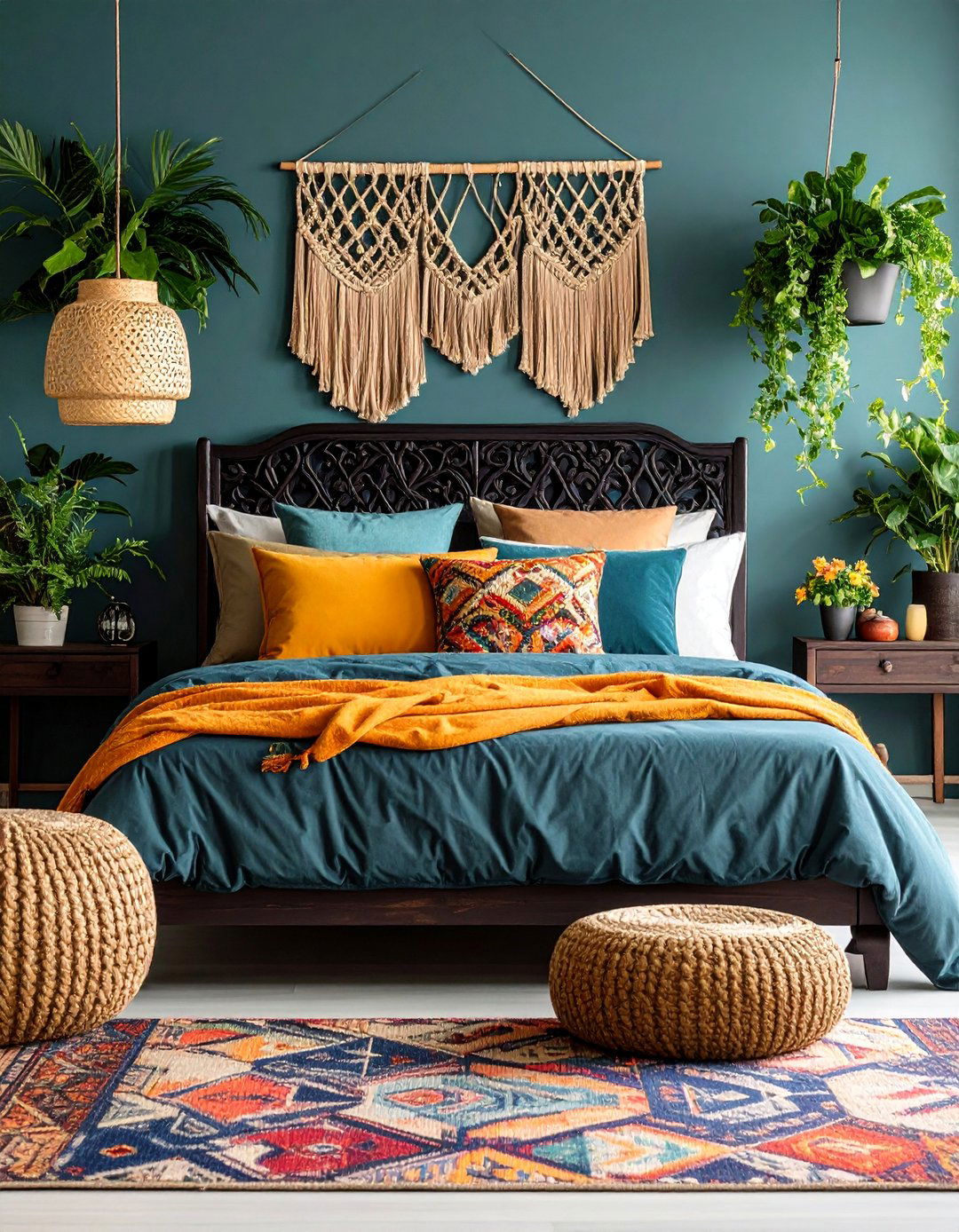 Bohemian Black Wood Headboard Bedroom - 25 Black Headboard Bedroom Ideas