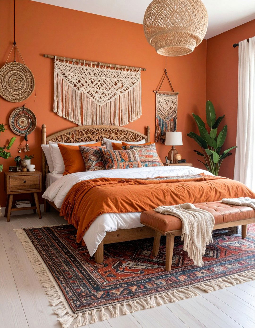Bohemian Burnt Orange Bedroom with Layered Textiles - 25 Burnt Orange Bedroom Ideas