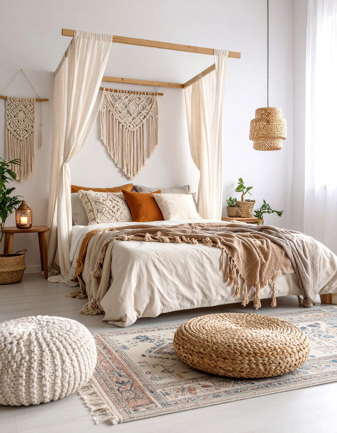 Bohemian Canopy Corner Bed with Macrame Details - 25 Corner Bed Ideas