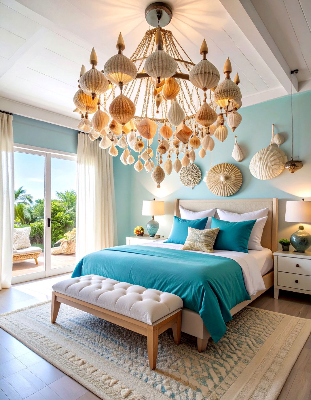 Bohemian Capiz Shell Chandelier with Layered Texture - 25 Bedroom Chandelier Ideas