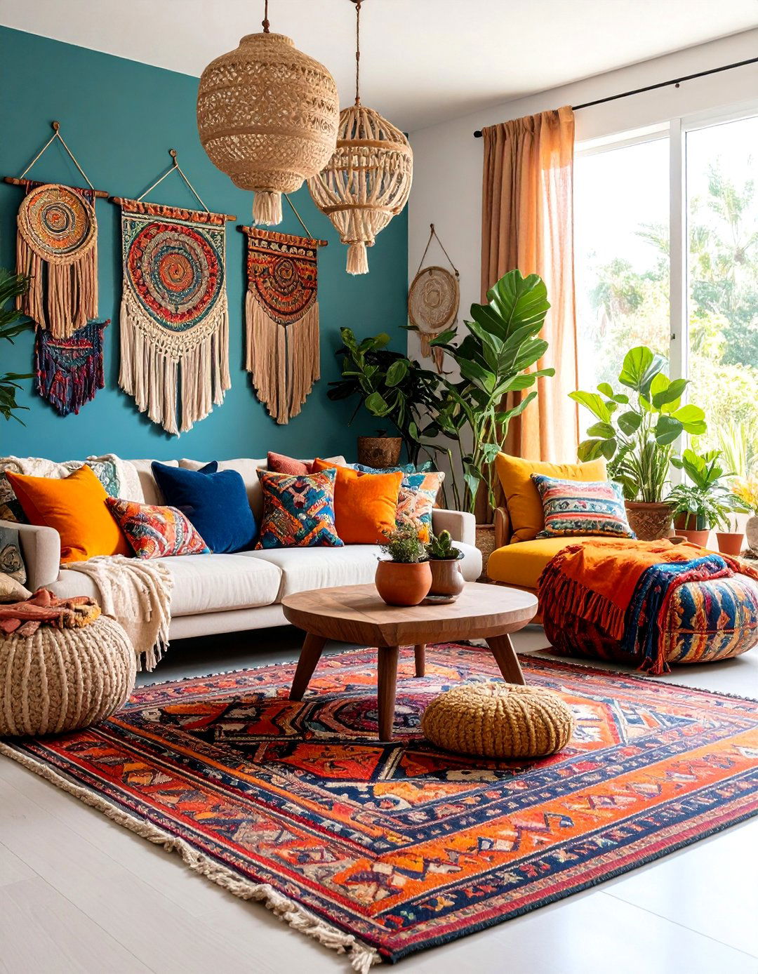 Bohemian Chic Living Room with Layered Textiles - 25 Large Living Room Ideas