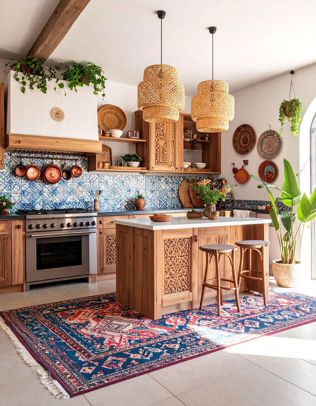 Bohemian Coastal Kitchen with Global Textiles and Warm Colors - 25 coastal kitchen ideas