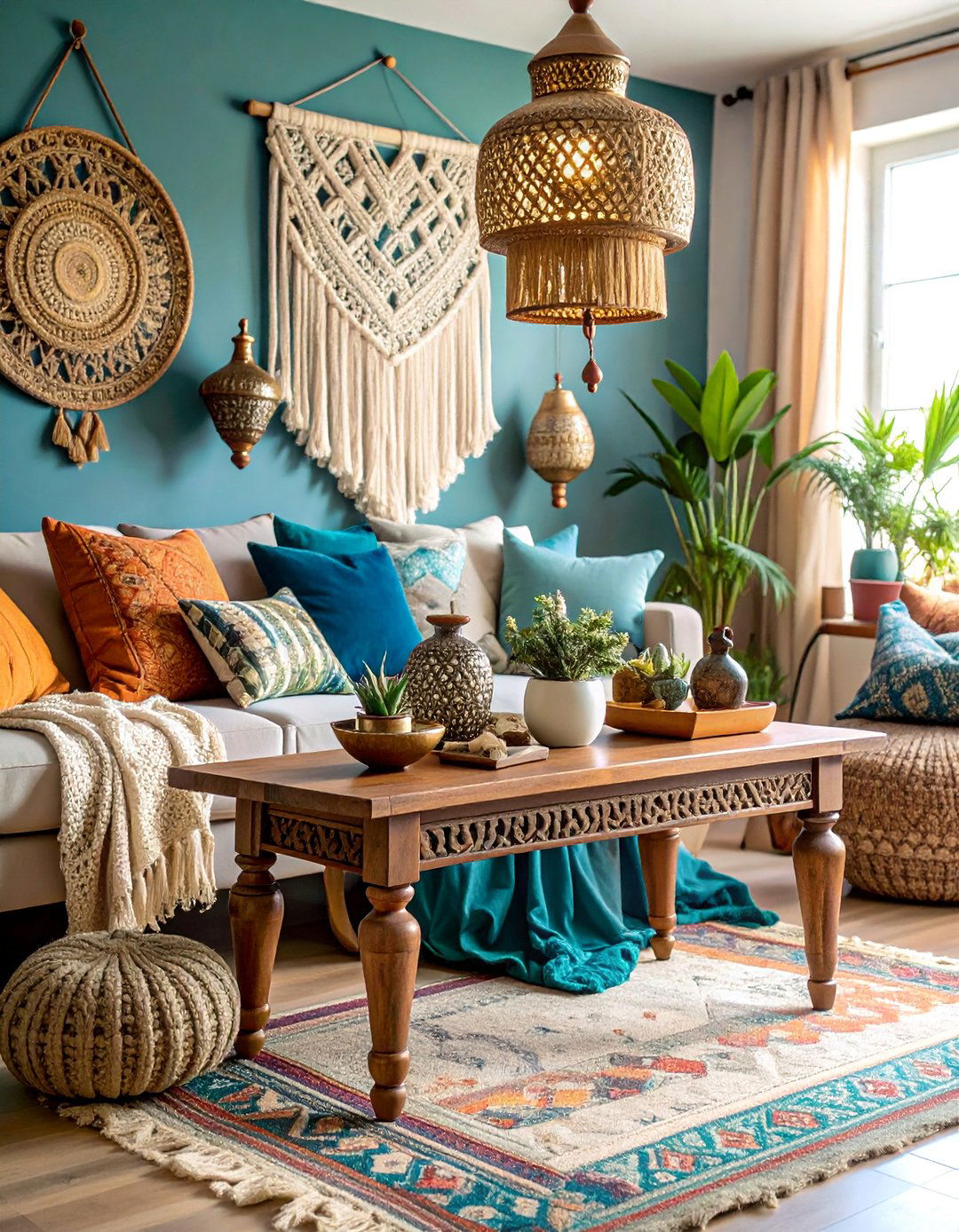 Bohemian Console Table with Layered Textiles and Global Accents - 25 Console Table Decor Ideas
