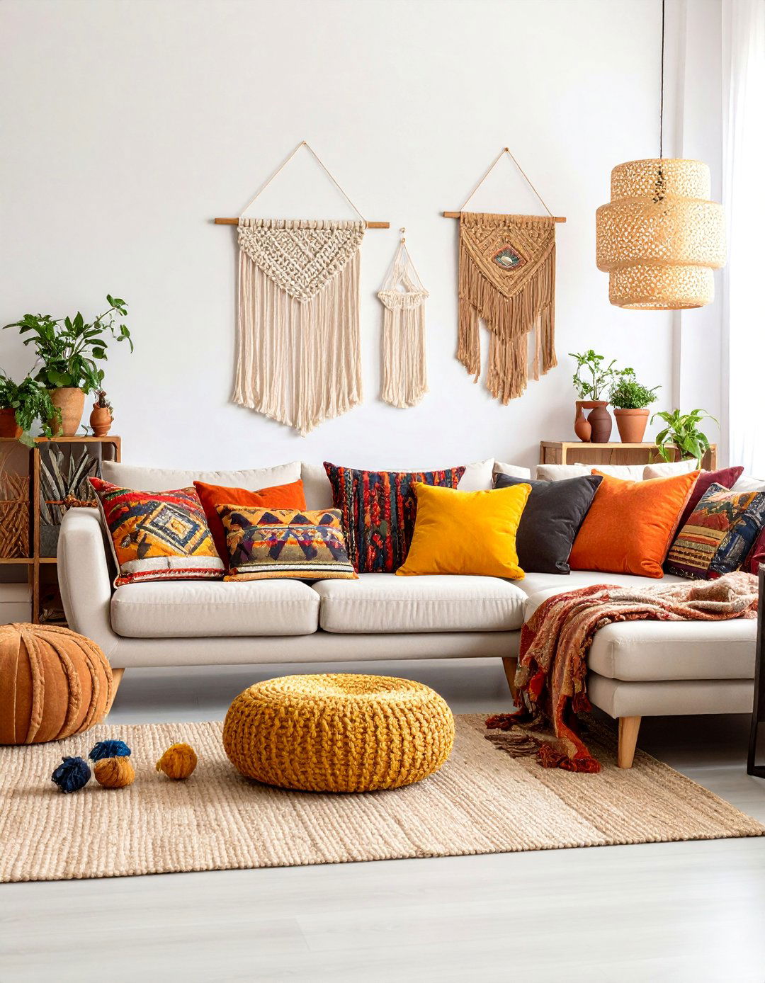 Bohemian Country Living Room with Global Textiles - 25 Country Living Room Ideas
