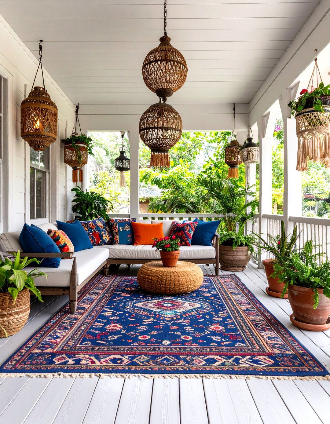 Bohemian Covered Porch with Layered Textiles - 25 Covered Porch Ideas