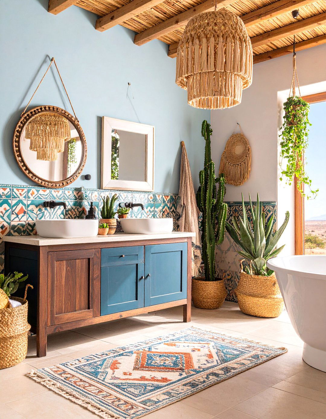 Bohemian Desert Guest Bathroom with Eclectic Tiles - 25 Desert Themed Room Ideas
