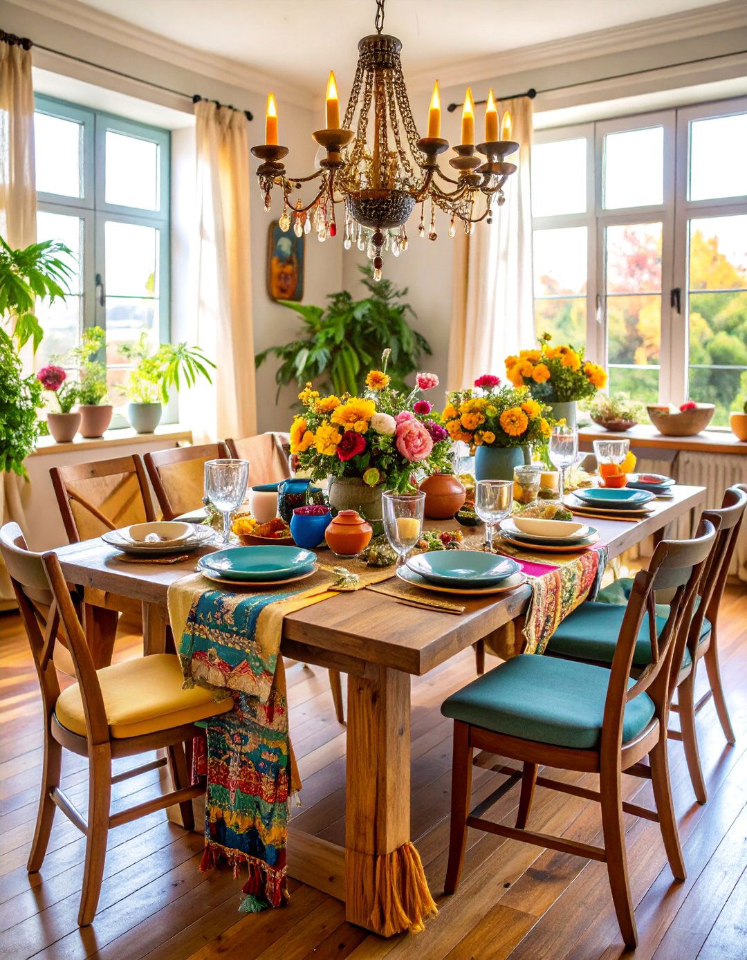 Bohemian Dining Room Feast Setting - 25 Bohemian Interior Design Ideas