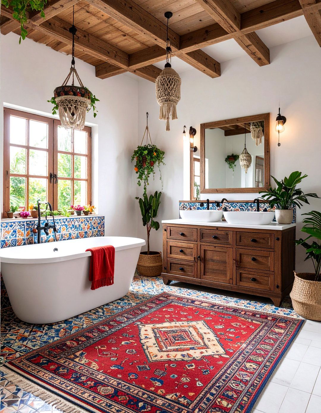 Bohemian Eclectic Barndominium Bathroom with Colorful Patterns - 25 Barndominium Bathroom Ideas