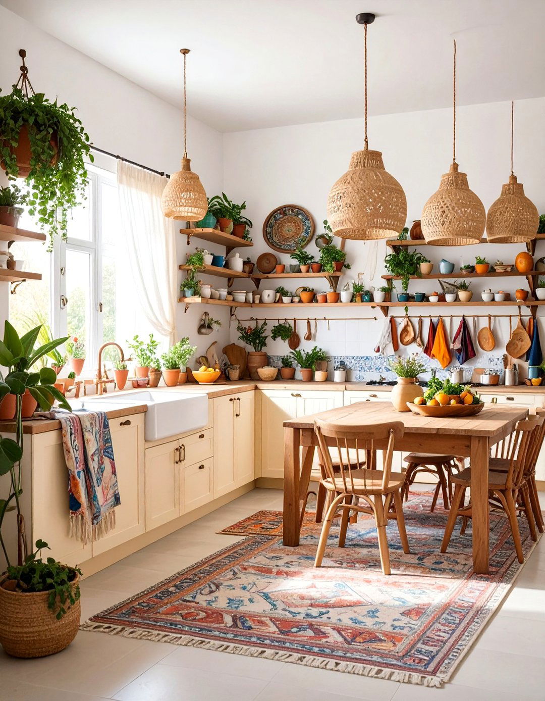 Bohemian Eclectic Beige Kitchen - 25 Kitchens With Beige Kitchen Cabinets