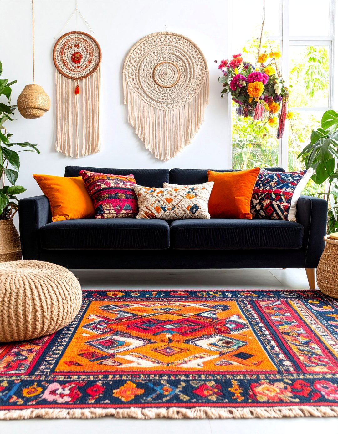 Bohemian Eclectic Black Velvet Sofa Paradise - 25 Living Room Ideas With Black Couches
