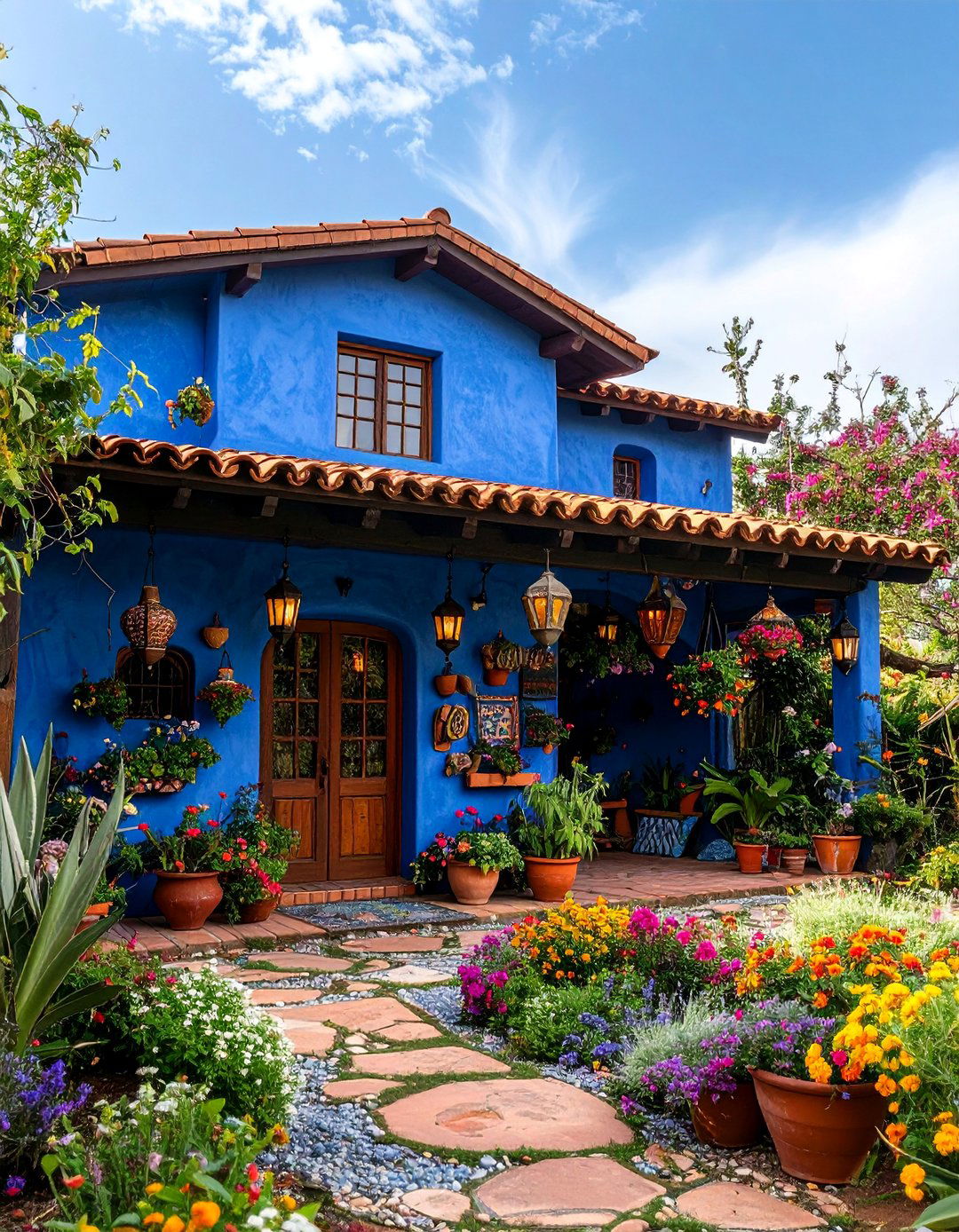 Bohemian Eclectic Blue Exterior Home with a Brown Roof - 25 blue exterior home with a brown roof ideas