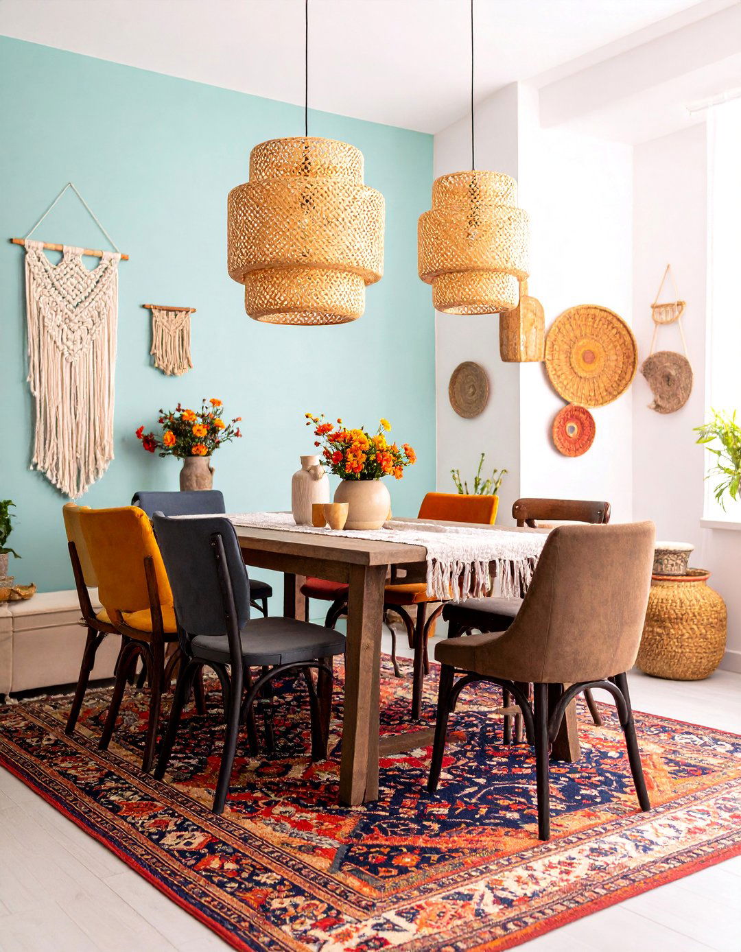 Bohemian Eclectic Dining Room with Layered Textiles - 25 Dining Room Design Ideas