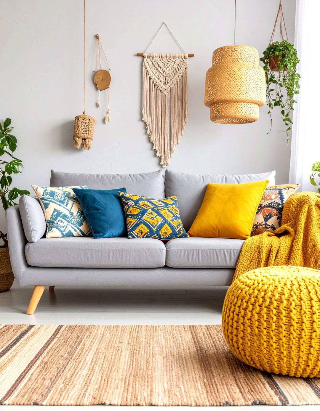 Bohemian Eclectic Grey and Yellow Living Room - 25 Grey and Yellow Living Room Ideas