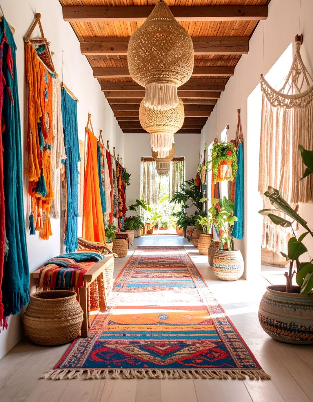 Bohemian Eclectic Hallway with Layered Textiles - 25 Hallway Ideas