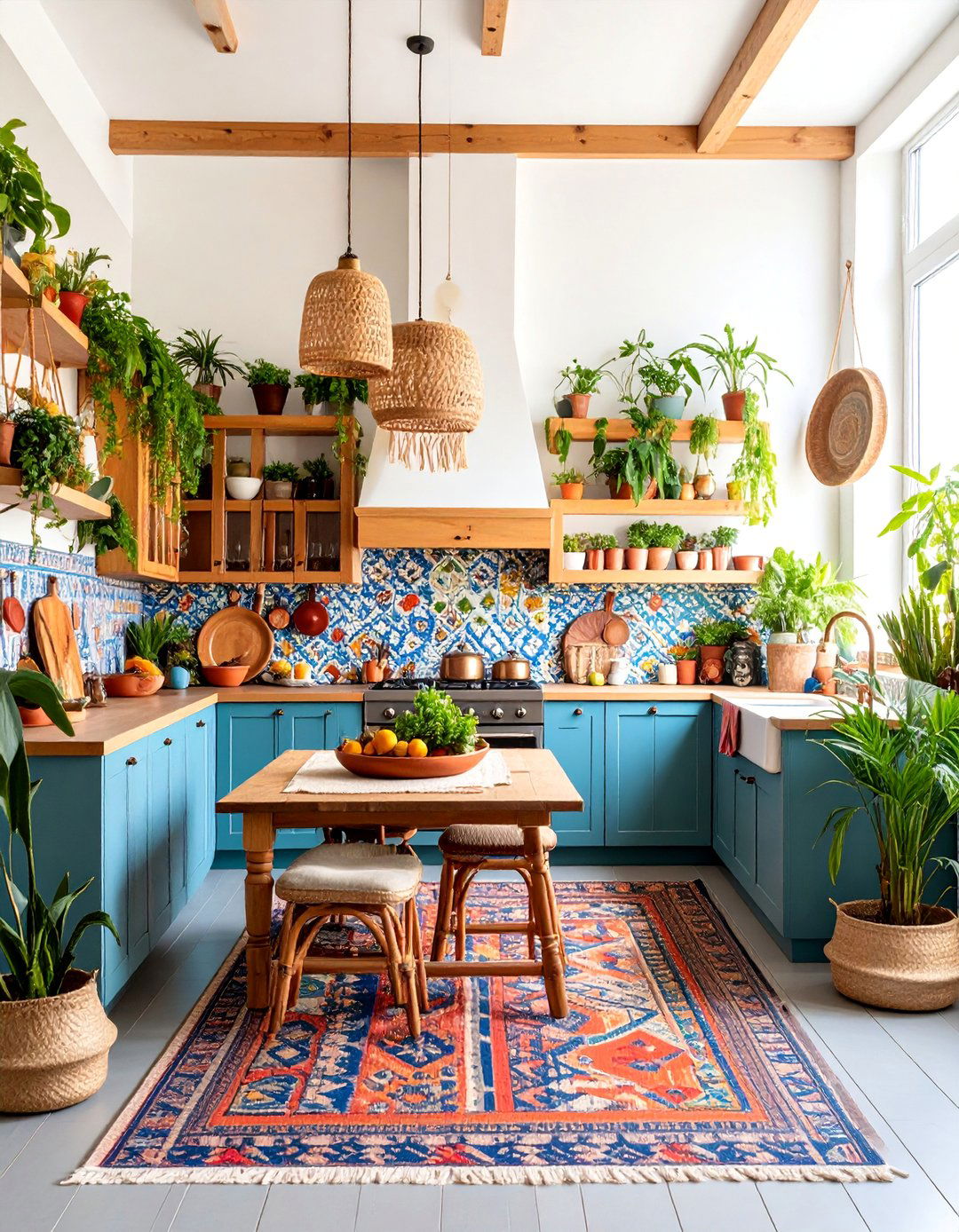 Bohemian Eclectic Kitchen with Layered Textiles - 25 Eclectic Kitchen Ideas