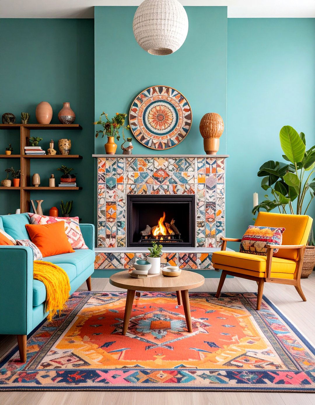 Bohemian Eclectic Mixed Materials Design - 25 Electric Fireplace Ideas With Tv Above
