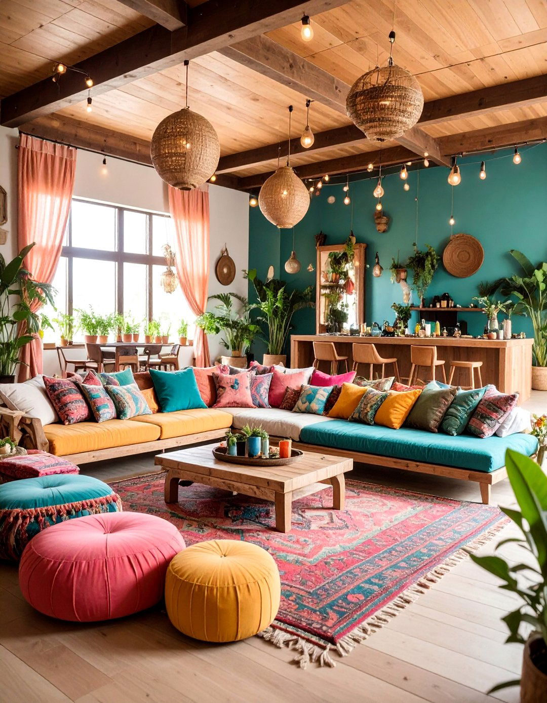 Bohemian Entertainment Hub Central - 25 Colorful Boho Living Room Ideas