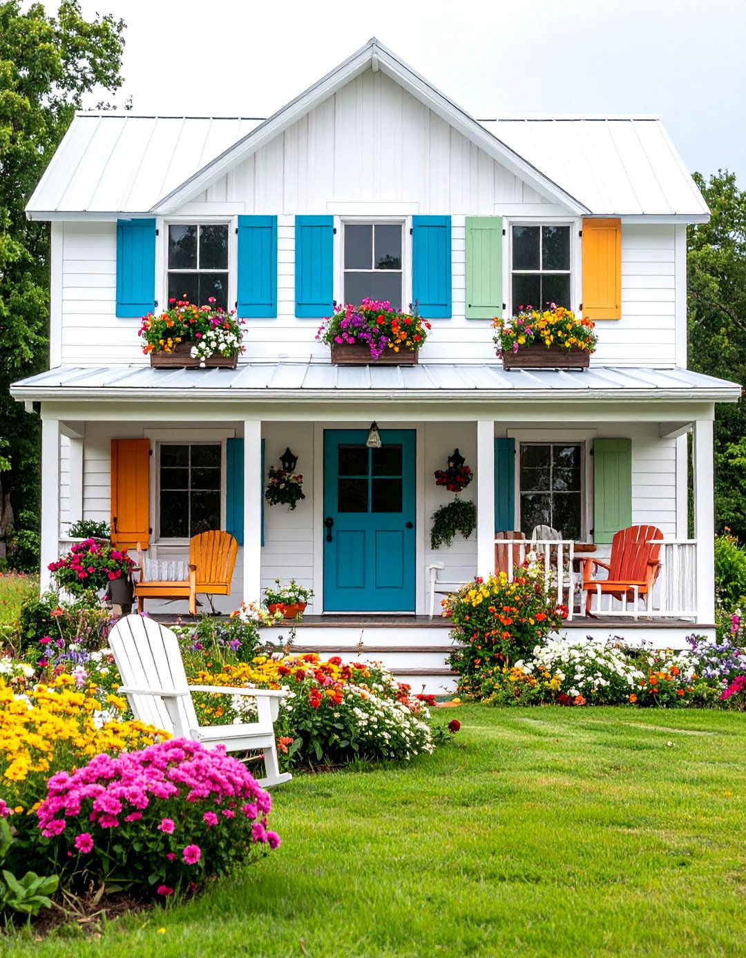 Bohemian Farmhouse with Colorful Barn Doors - 25 Boho House Exterior Ideas