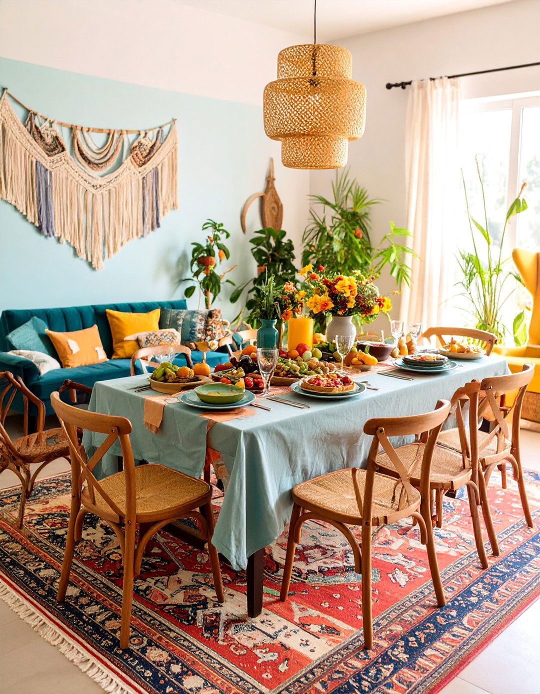 Bohemian Feast Living Room with Dining Celebration - 25 Gypsy Bohemian Living Room Ideas