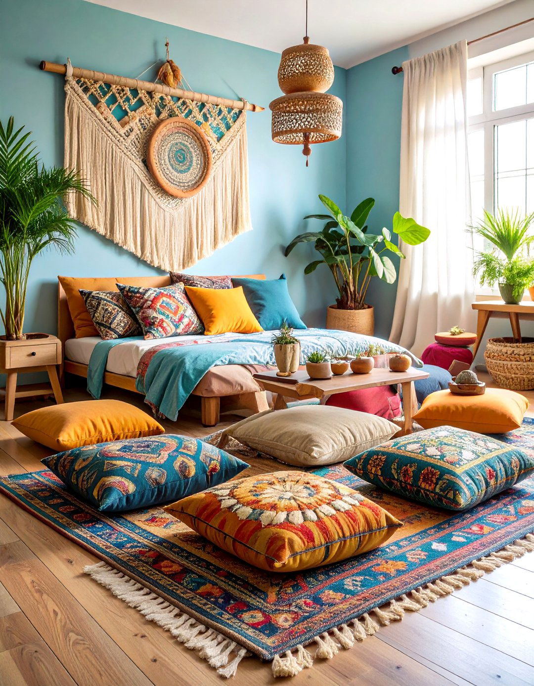Bohemian Floor Cushion Meditation Space - 25 Bedroom Sitting Area Ideas