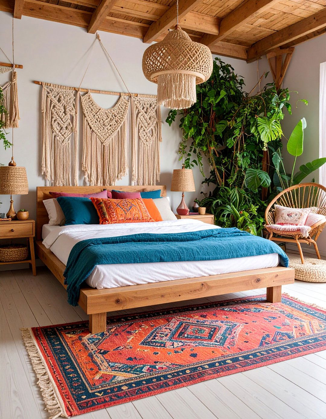 Bohemian Forest Bedroom with Layered Natural Textures - 25 Forest Themed Bedroom Ideas