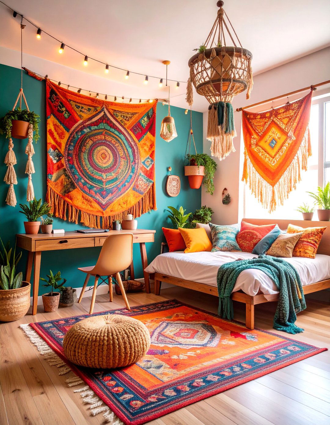 Bohemian Gaming Room with Tapestries and Plants - 25 Gamer Girl Room Ideas