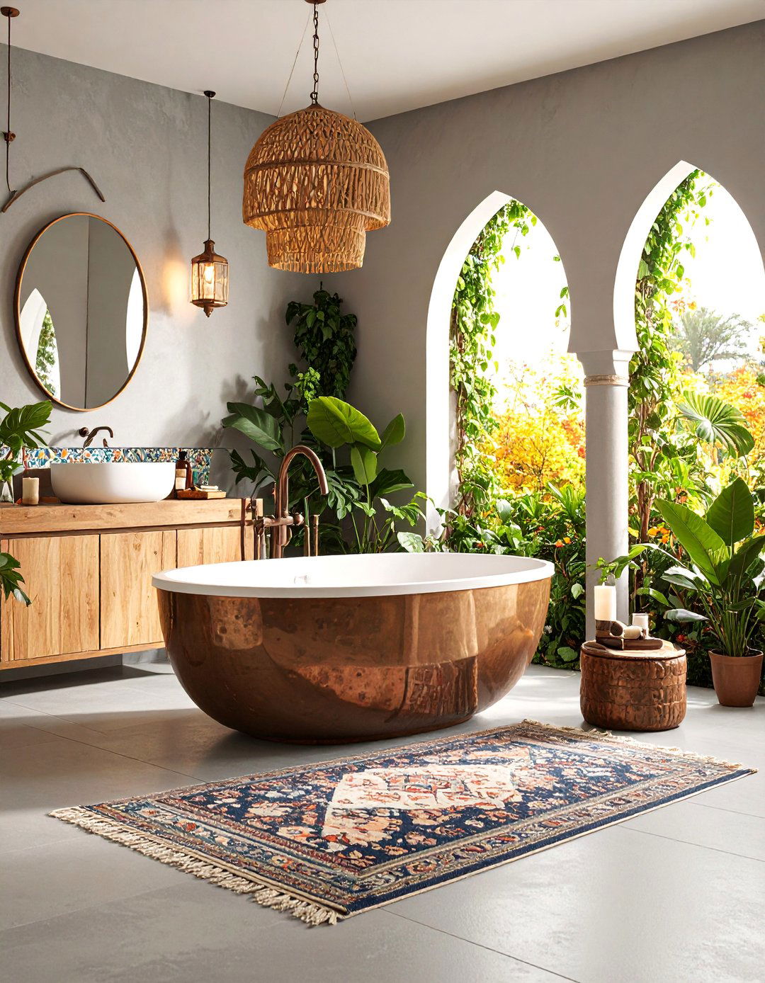 Bohemian Gray Floor Bathroom with Moroccan Tile Accents - 25 Gray Floor Bathroom Ideas
