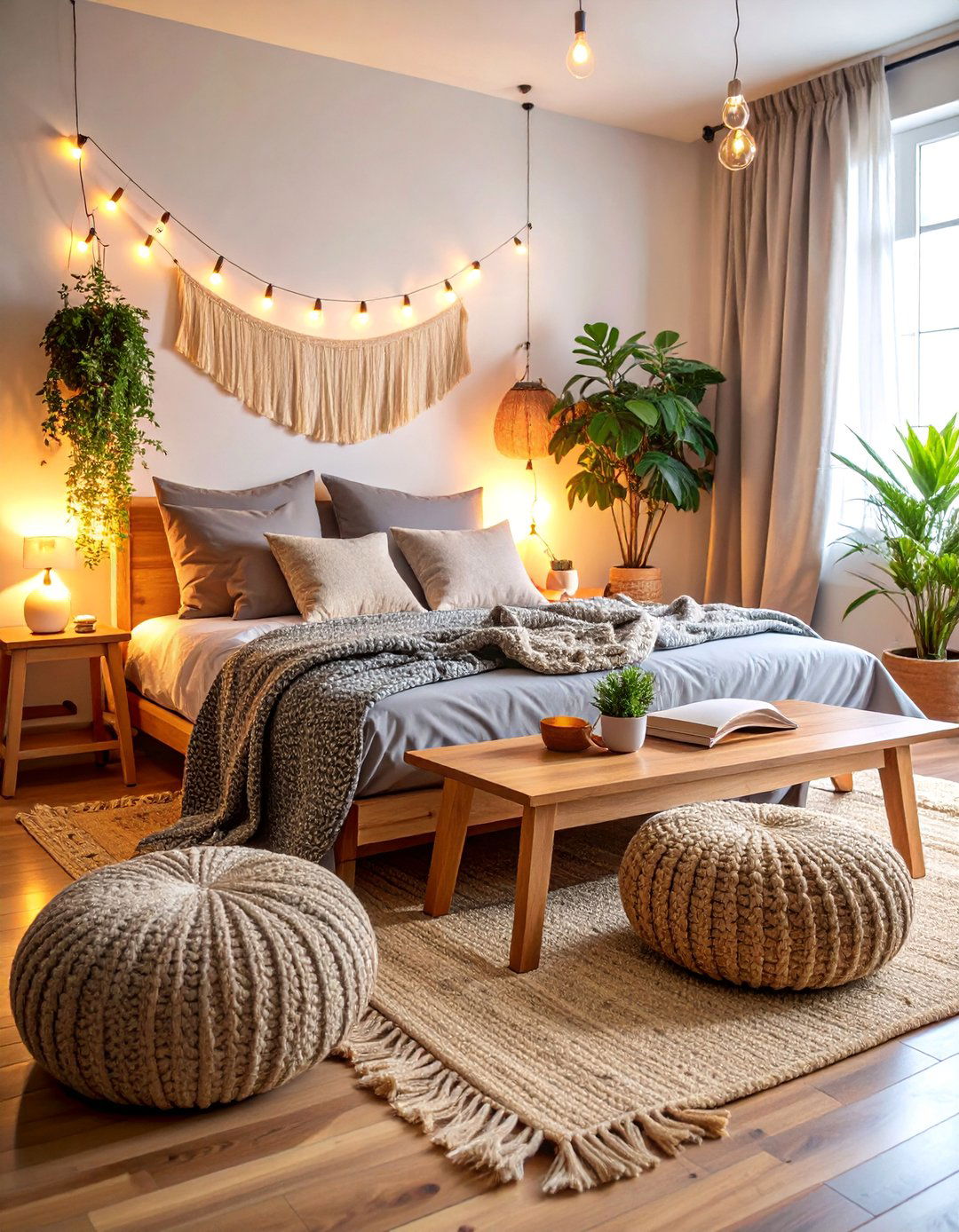 Bohemian Grey Reading Nook with Floor Cushions - 25 Grey Boho Bedroom Ideas