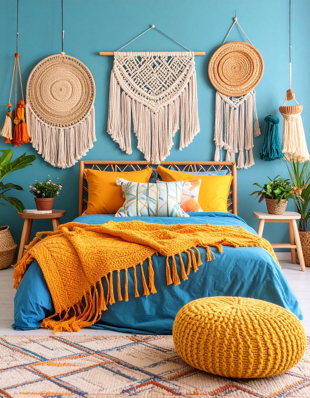 Bohemian Grey and White Bedroom with Layered Textures - 25 Grey and White Bedroom Ideas