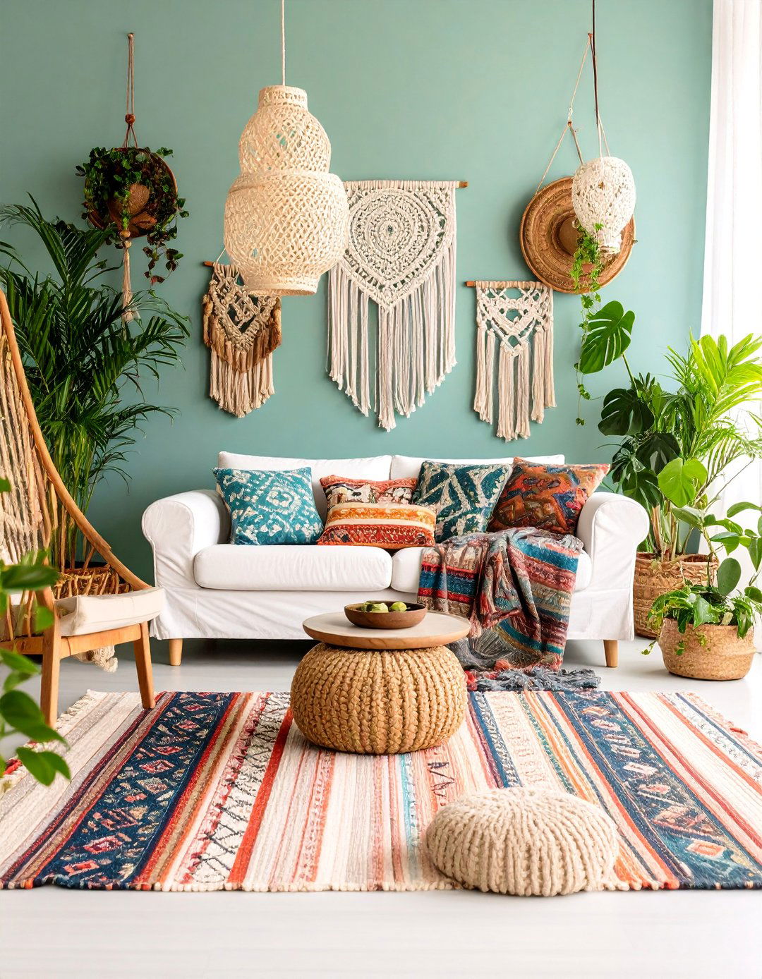 Bohemian Grey and White Living Room with Layered Textiles - 25 Grey and White Living Room Ideas