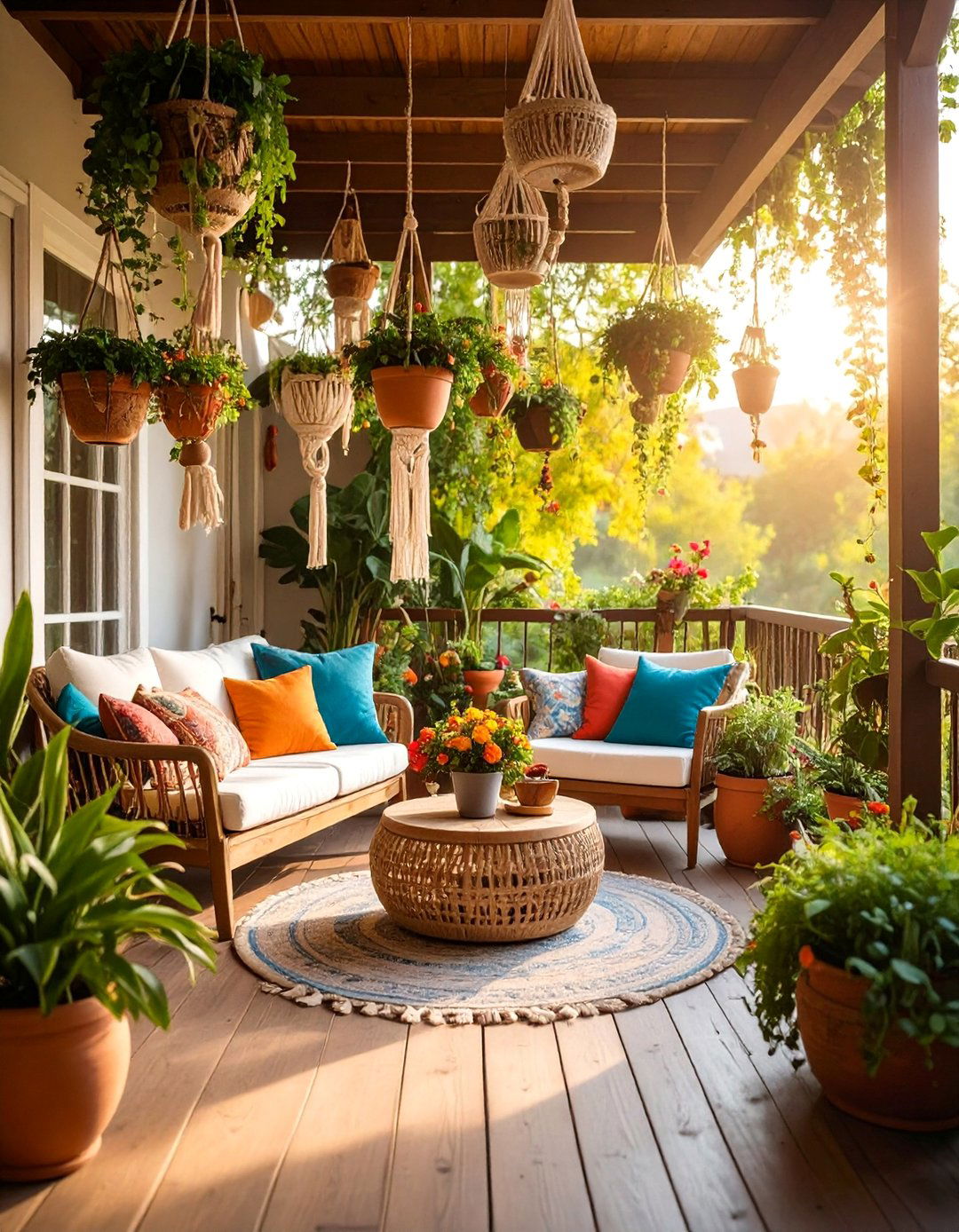 Bohemian Hanging Garden Back Porch with Macrame - 25 Back Porch Ideas