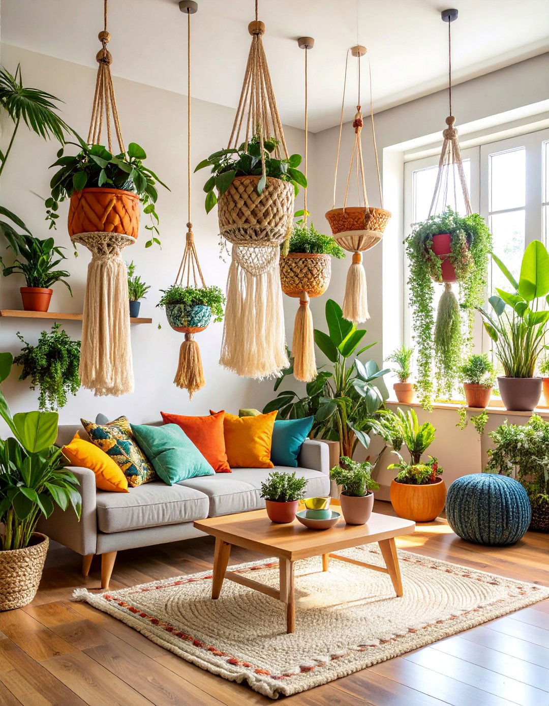 Bohemian Hanging Plant Display with Macrame - 25 Indoor Garden Ideas