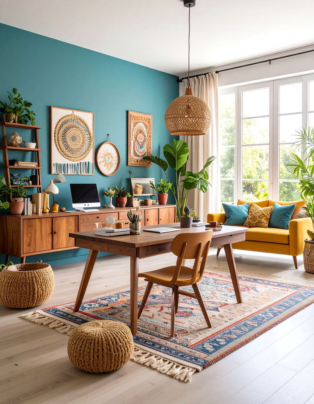 Bohemian Home Office Creative Space - 25 Colorful Boho Living Room Ideas