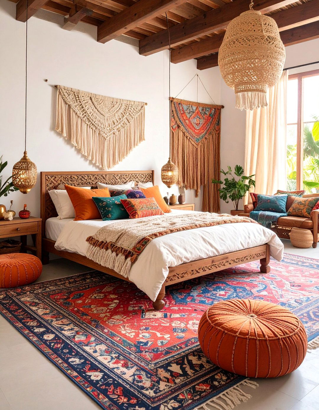 Bohemian Inspired Large Bedroom with Layered Textiles - 25 Large Bedroom Design Ideas