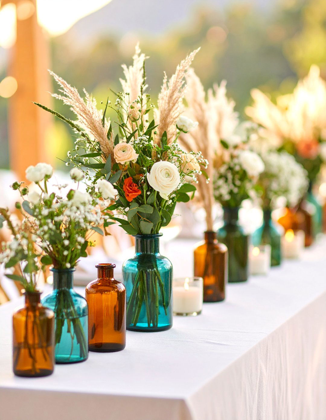 Bohemian Jewel Toned Eclectic Mix - 25 Bud Vase Wedding Centerpiece Ideas